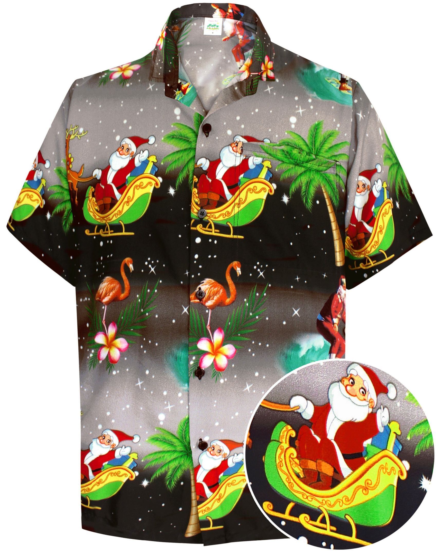 La Leela Men’s Casual Beach Hawaiian Shirt Aloha Christmas Santa Front Pocket Short Sleeve Black_w579