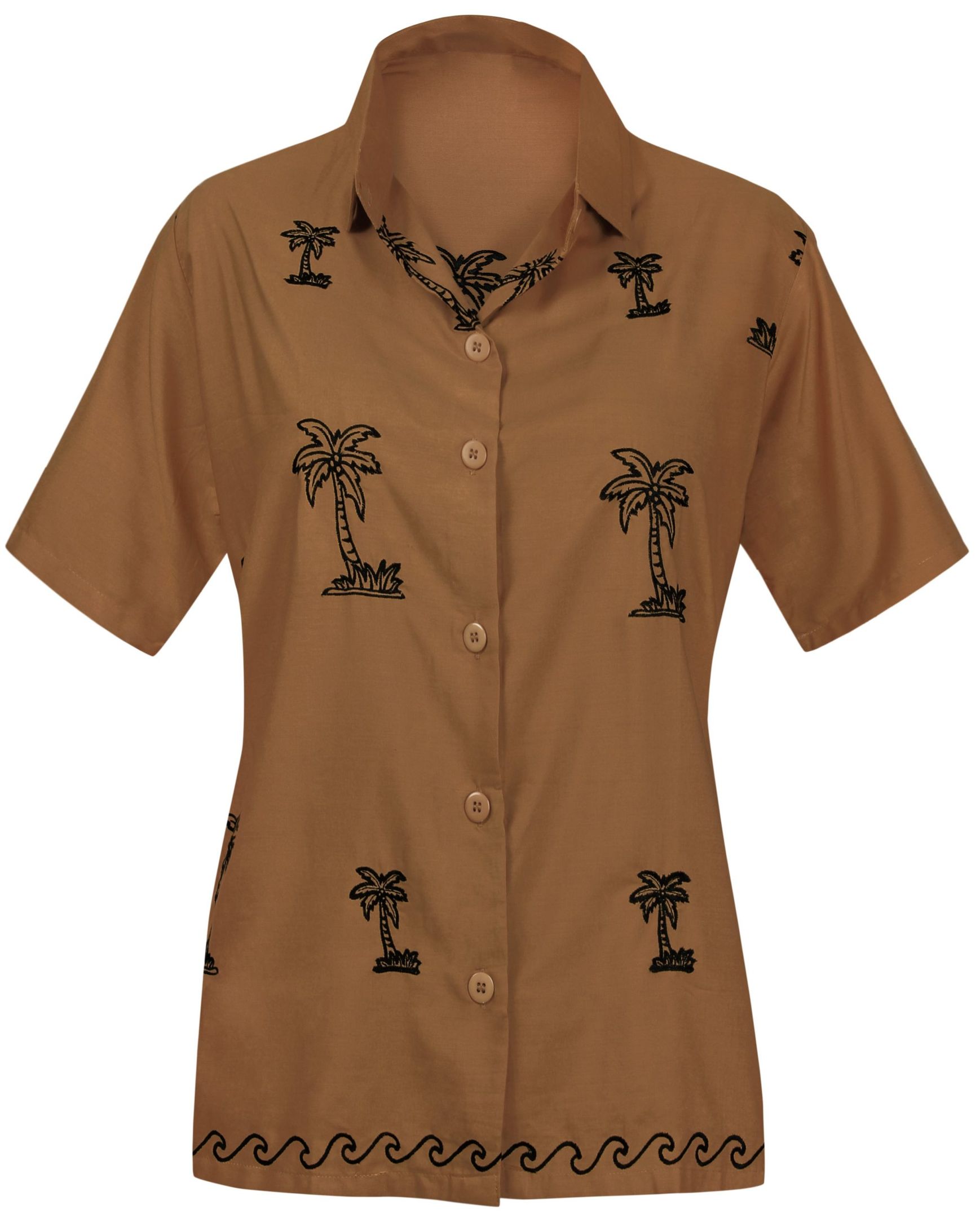 La Leela Women’s Beach Casual Hawaiian Blouse Short Sleeve Button Down Shirt Brown
