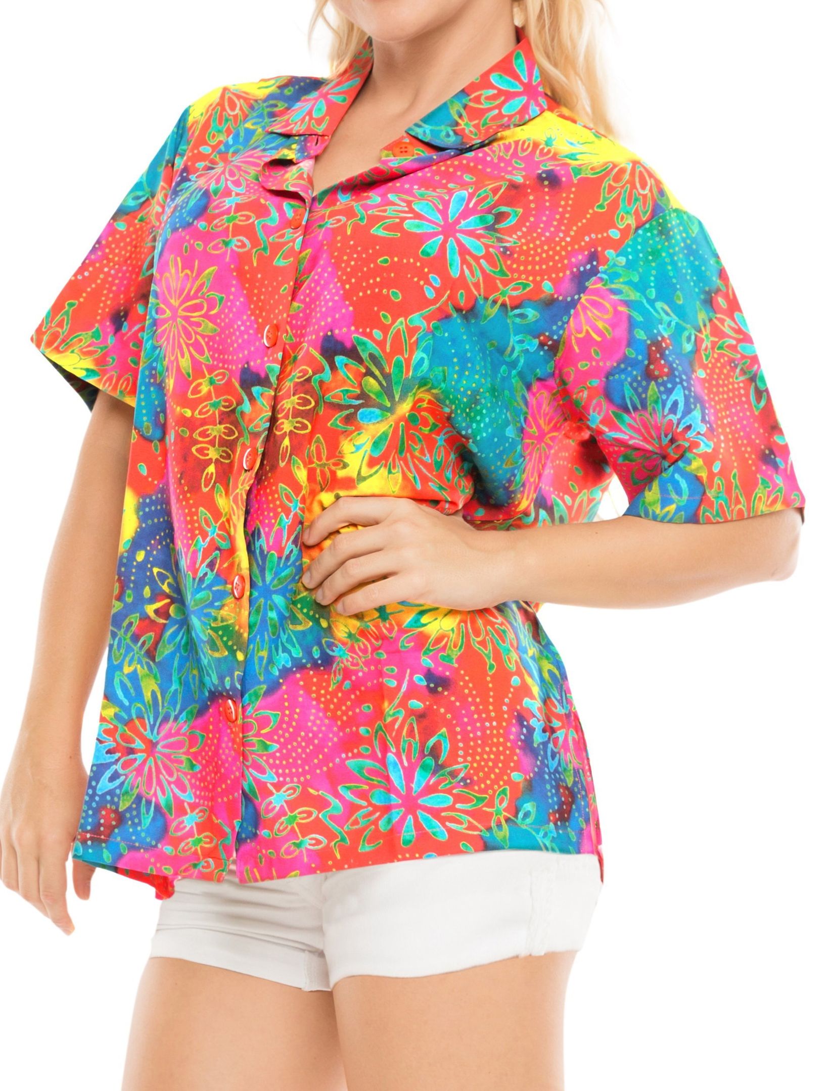 La Leela Women’s Beach Casual Hawaiian Blouse Short Sleeve Button Down Shirt Multicolor