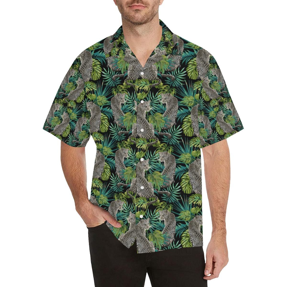 Leopard Leaves Pattern Men’s All Over Print Hawaiian Shirt