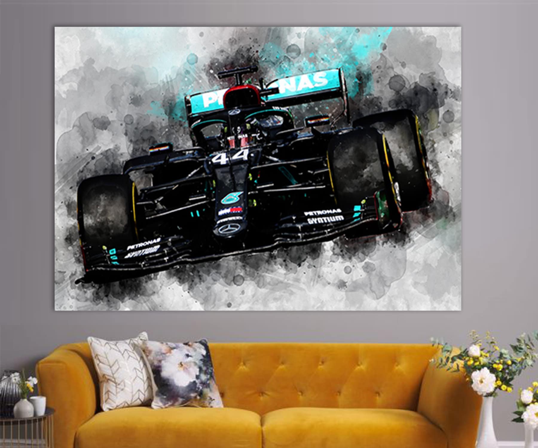 Lewis Hamilton All Black Car Canvas Print, Mercedes Fan Gift, F1 Canvas Wall Art, F1 Fan Gift, Hamilton Fan Gift, Lewis Hamilton Picture
