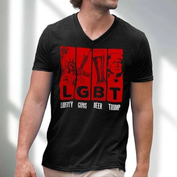 Liberty Guns Beer Trump Humor Lgbt Men s Printed V Neck T Shirt Black