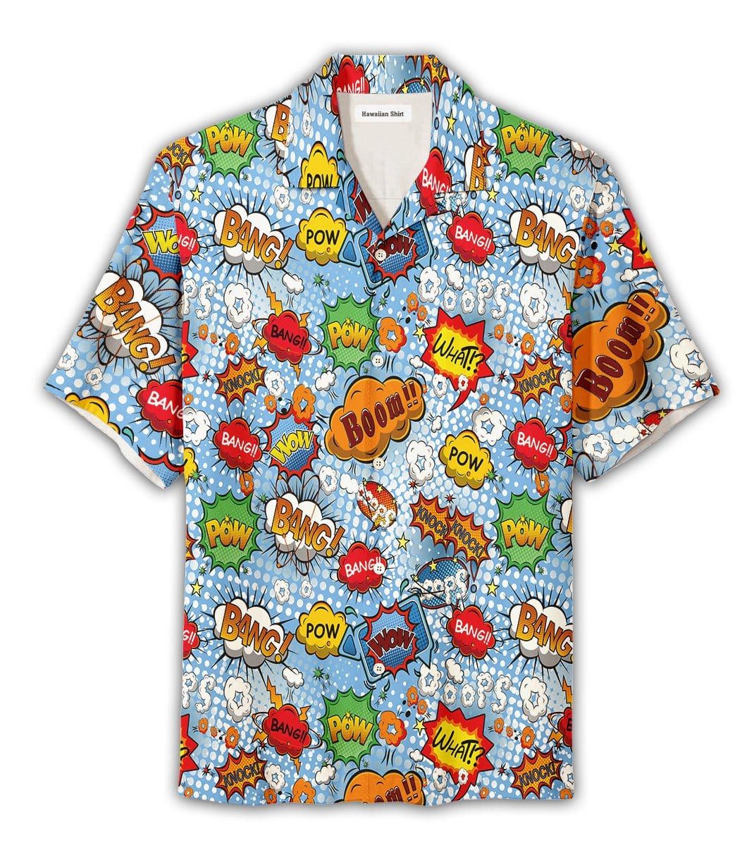 Light Blue Boom Pow Bang Grid Unisex Hawaiian Aloha Shirts #DH