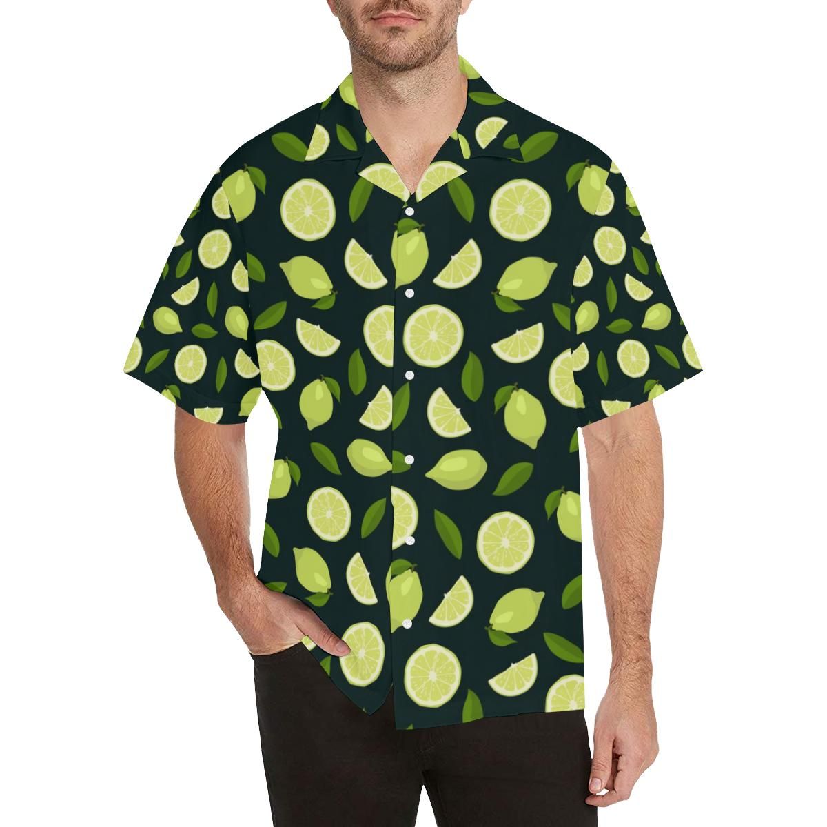 Lime Leaves Pattern Men’s All Over Print Hawaiian Shirt