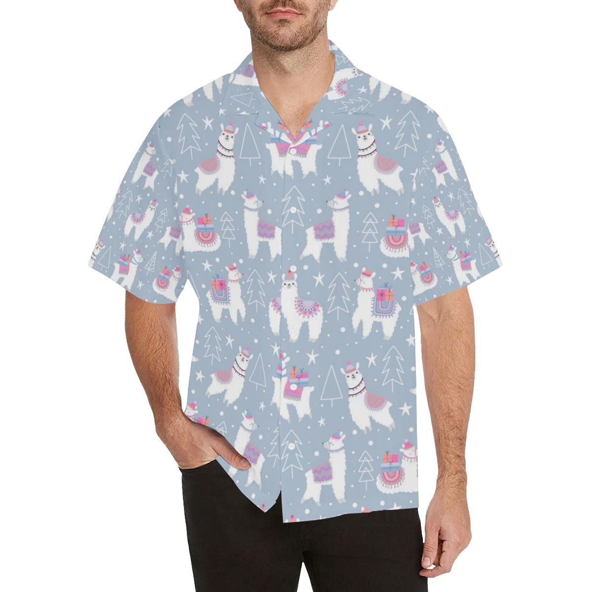Llama Chirstmas Pattern Men’s All Over Print Hawaiian Shirt