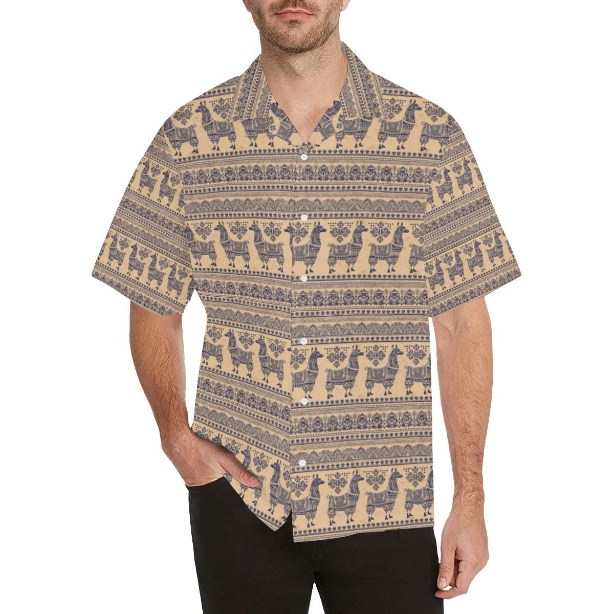 Llama Pattern Ethnic Motifs Men’s All Over Print Hawaiian Shirt