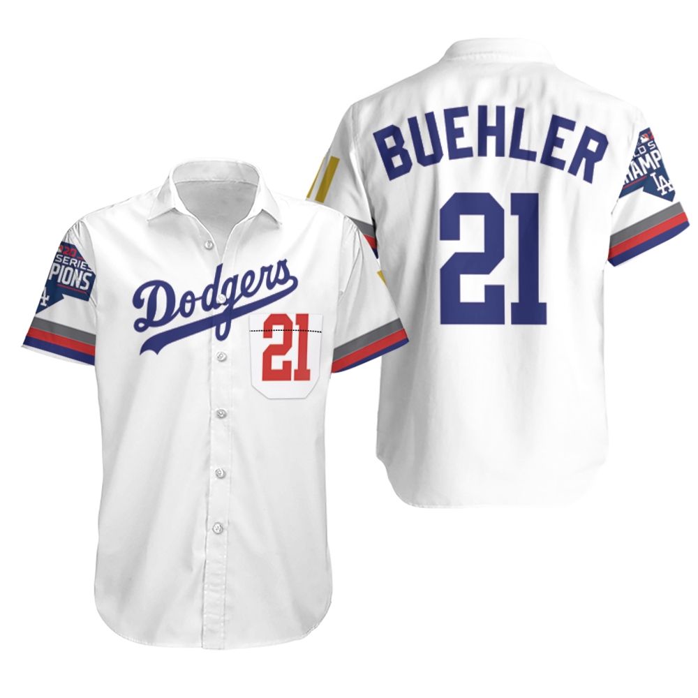 Los Angeles Dodgers Buehler 21 2020 Championship Golden Edition White Jersey Inspired Style Hawaiian Shirt
