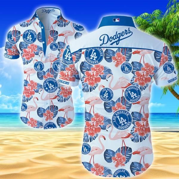 Los Angeles Dodgers Hawaiian Shirt White Men Women Beach Wear Short Sleeve Hawaii Shirt