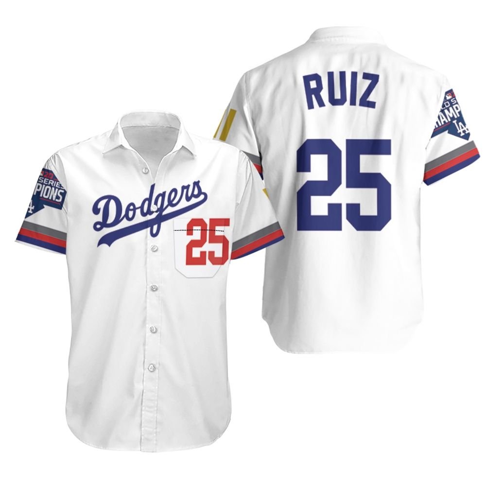 Los Angeles Dodgers Ruiz 25 2020 Championship Golden Edition White Jersey Inspired Style Hawaiian Shirt