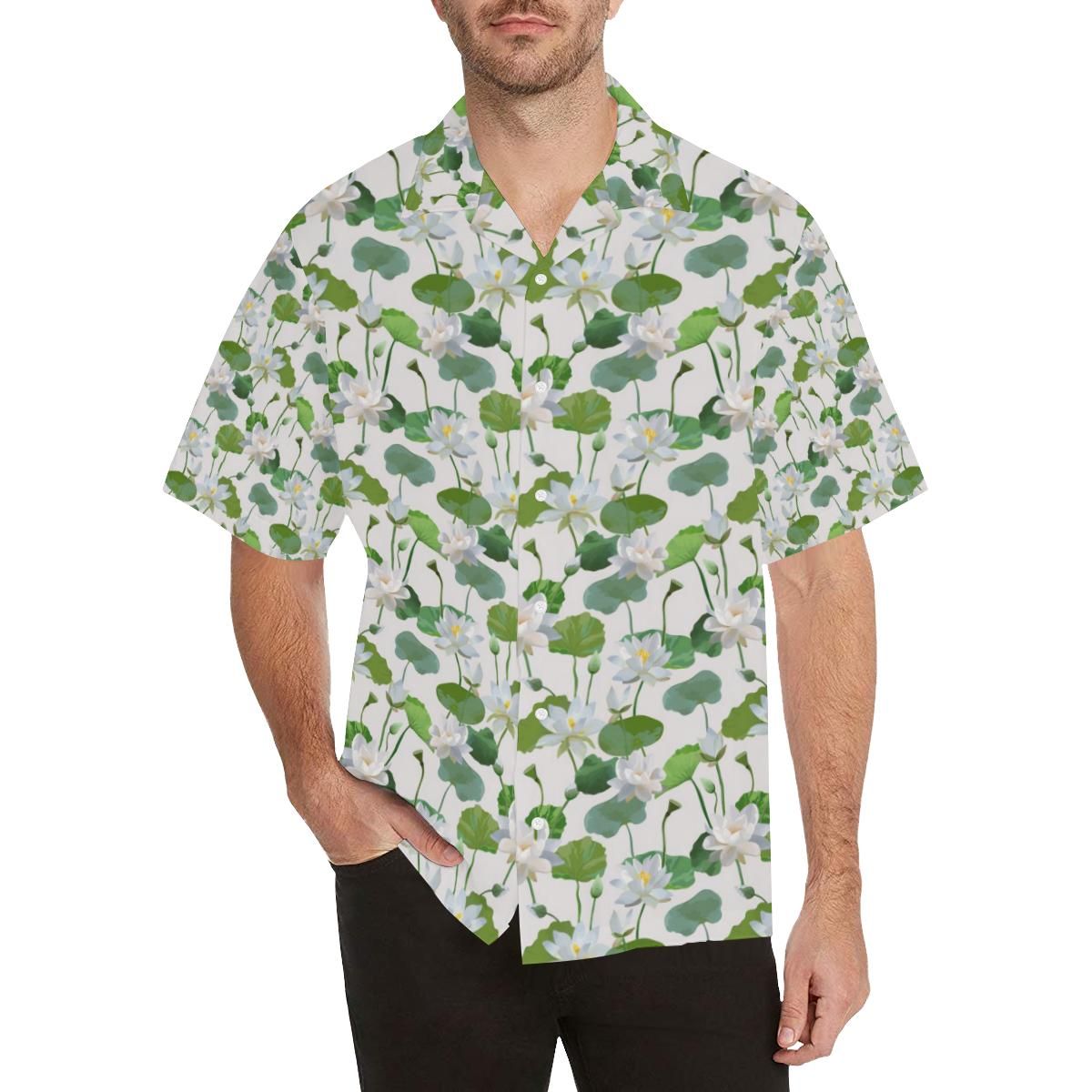 Lotus Waterlily Pattern Men’s All Over Print Hawaiian Shirt