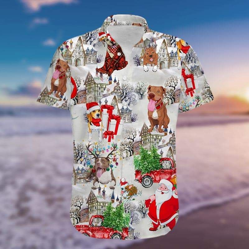 Love Dog Santa Claus Merry Christmas Red Hawaiian Aloha Shirts #h