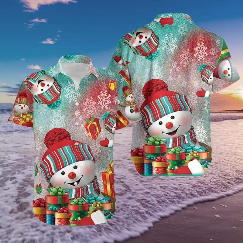 Lovely Snowman with Gift Merry Christmas Hawaiian Shirts #1011L