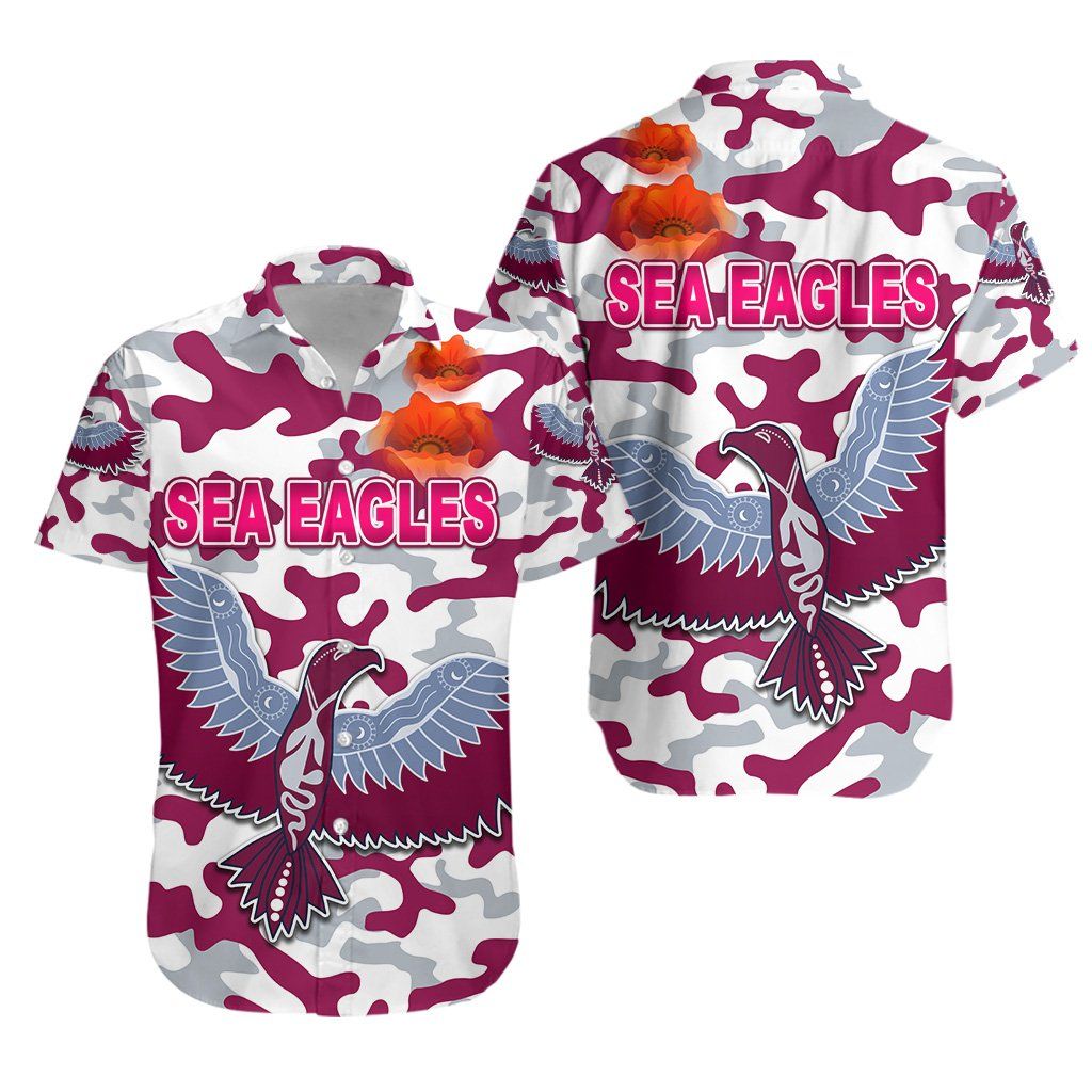 Manly Warringah Hawaiian Shirt Sea Eagles Anzac Day Camouflage K8