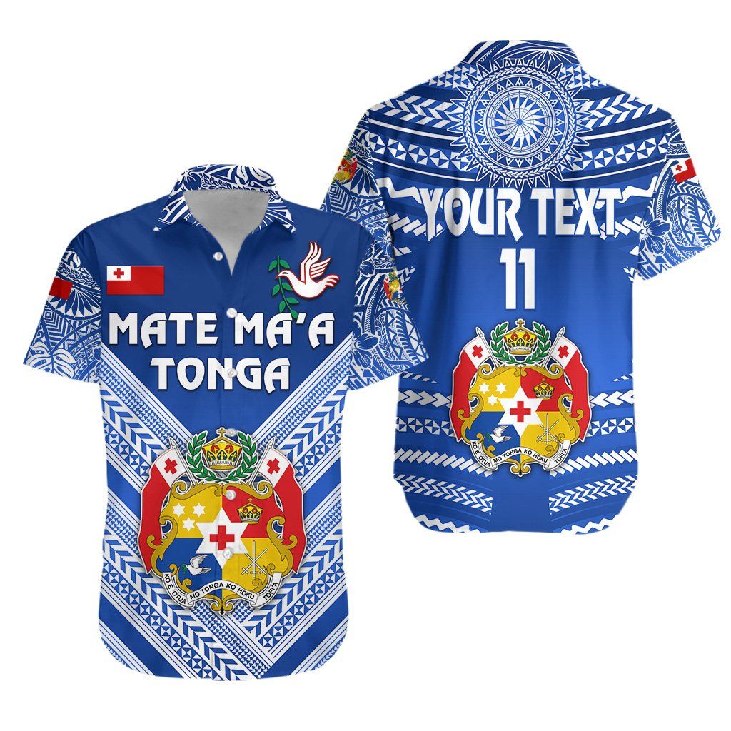 Mate Ma’a Tonga Rugby Hawaiian Shirt Polynesian Creative Style, Custom Text And Number – Blue K8 Big And Tall Hawaiian Shirts