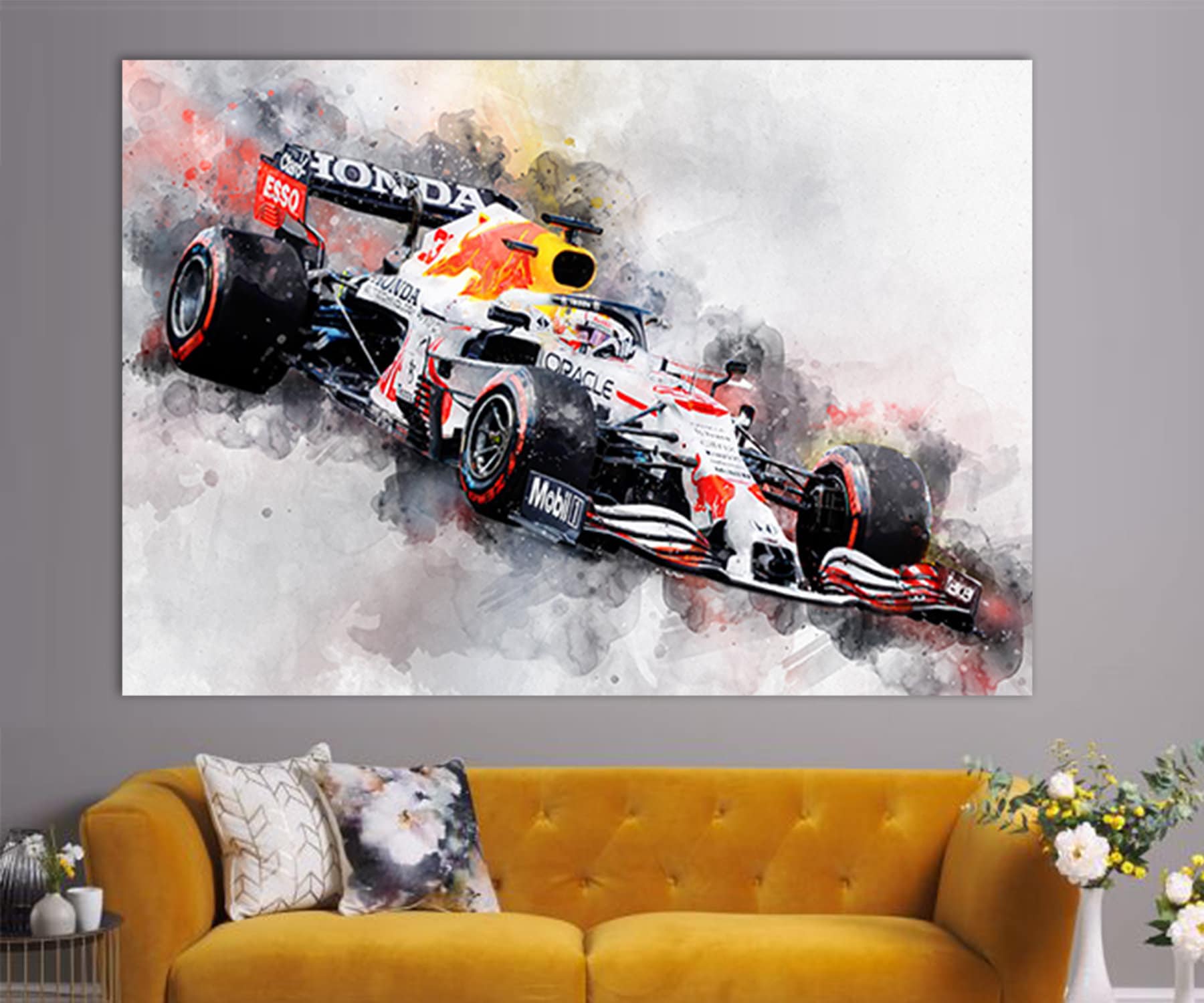 Max Verstappen White Car Canvas Print, Max Verstappen Wall Art, F1 Fan Gift, Max Verstappen Fan Gift, Max Verstappen Poster-4
