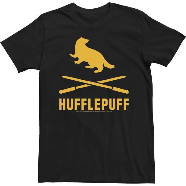 Men s Harry Potter Hufflepuff Crossed Wands Logo Tee Size Medium Black