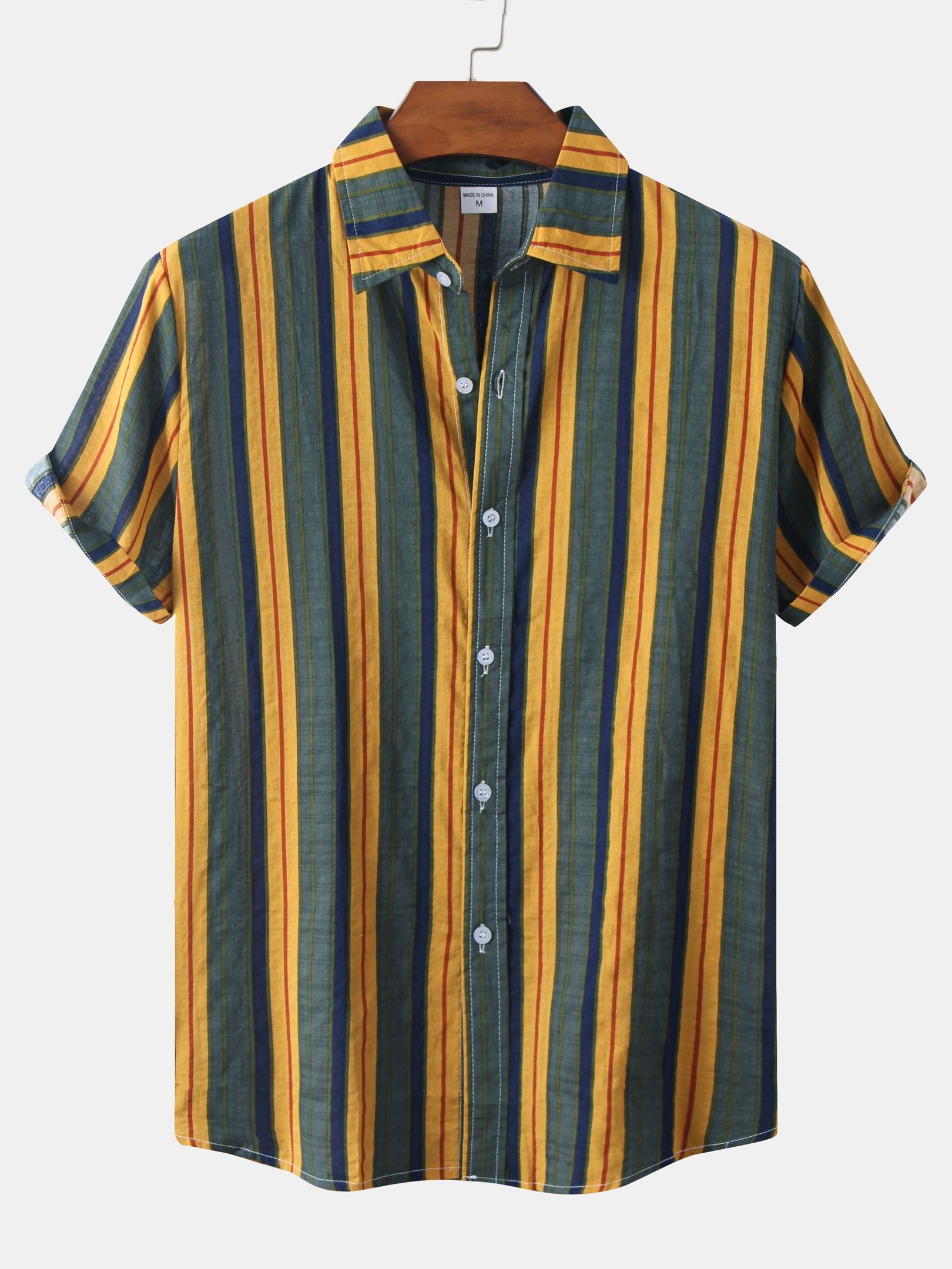 Men's Casual Retro Striped Short Sleeve Button Hawaiian Shirt