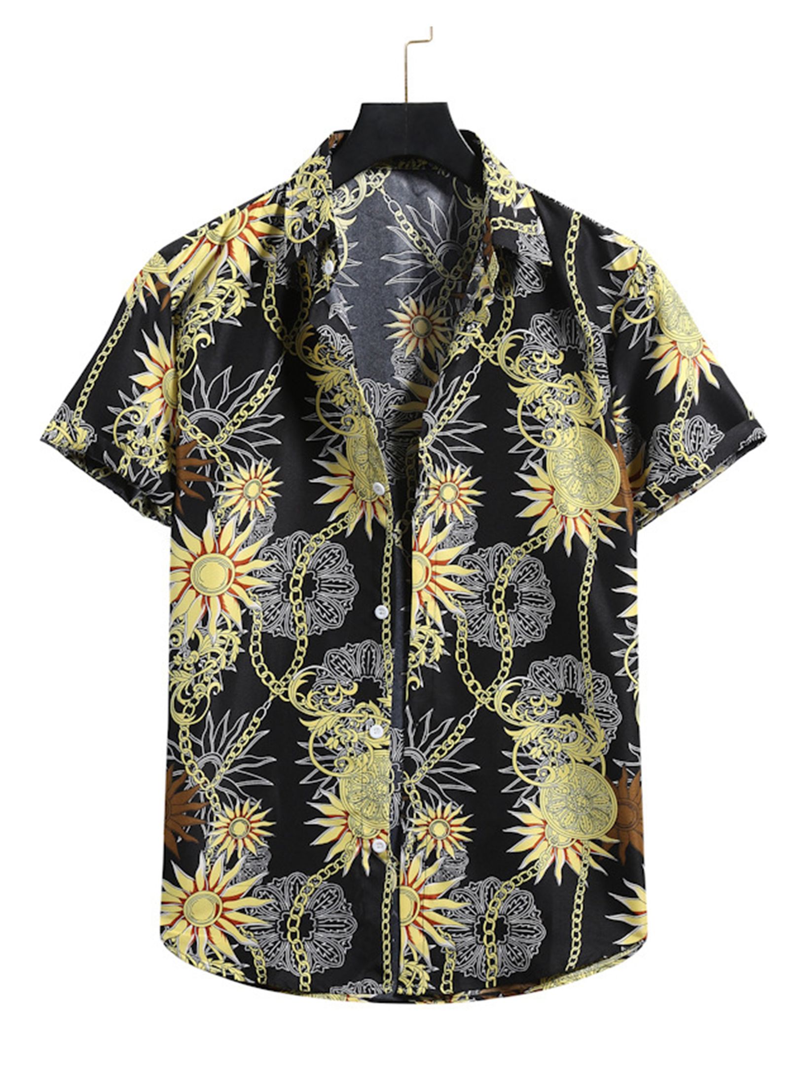 Men's Retro Chain Floral Pattern Button Up Hawaiian Shirt