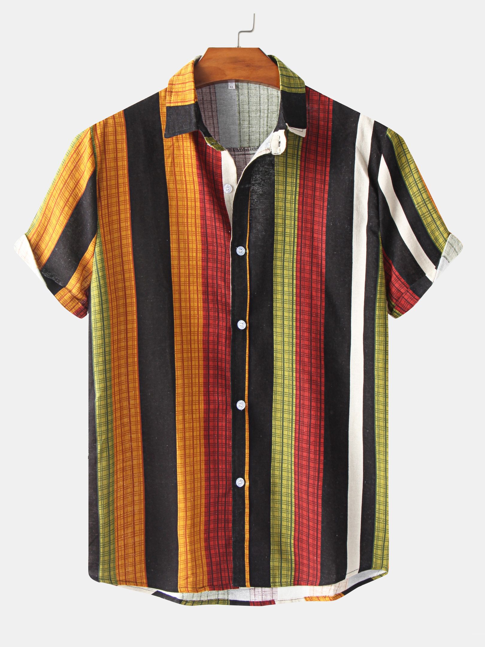 Men's Retro Contrast Striped Short Sleeve Hawaiian Shirt