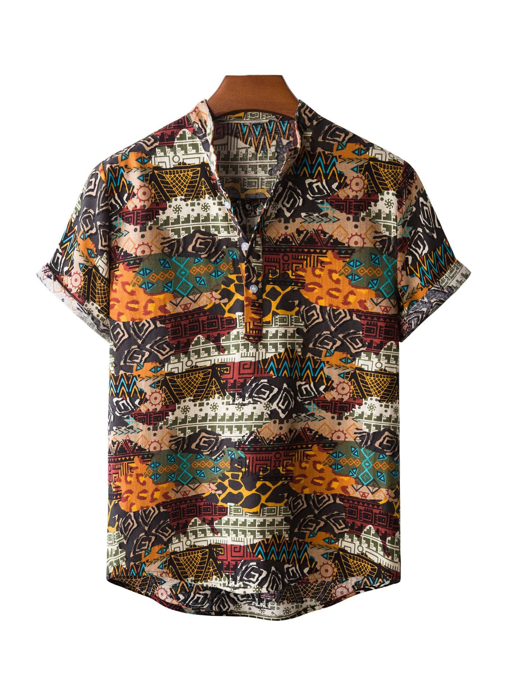 Men's Retro Ethnic Geometry Graphic Button Up Hawaiian Shirt