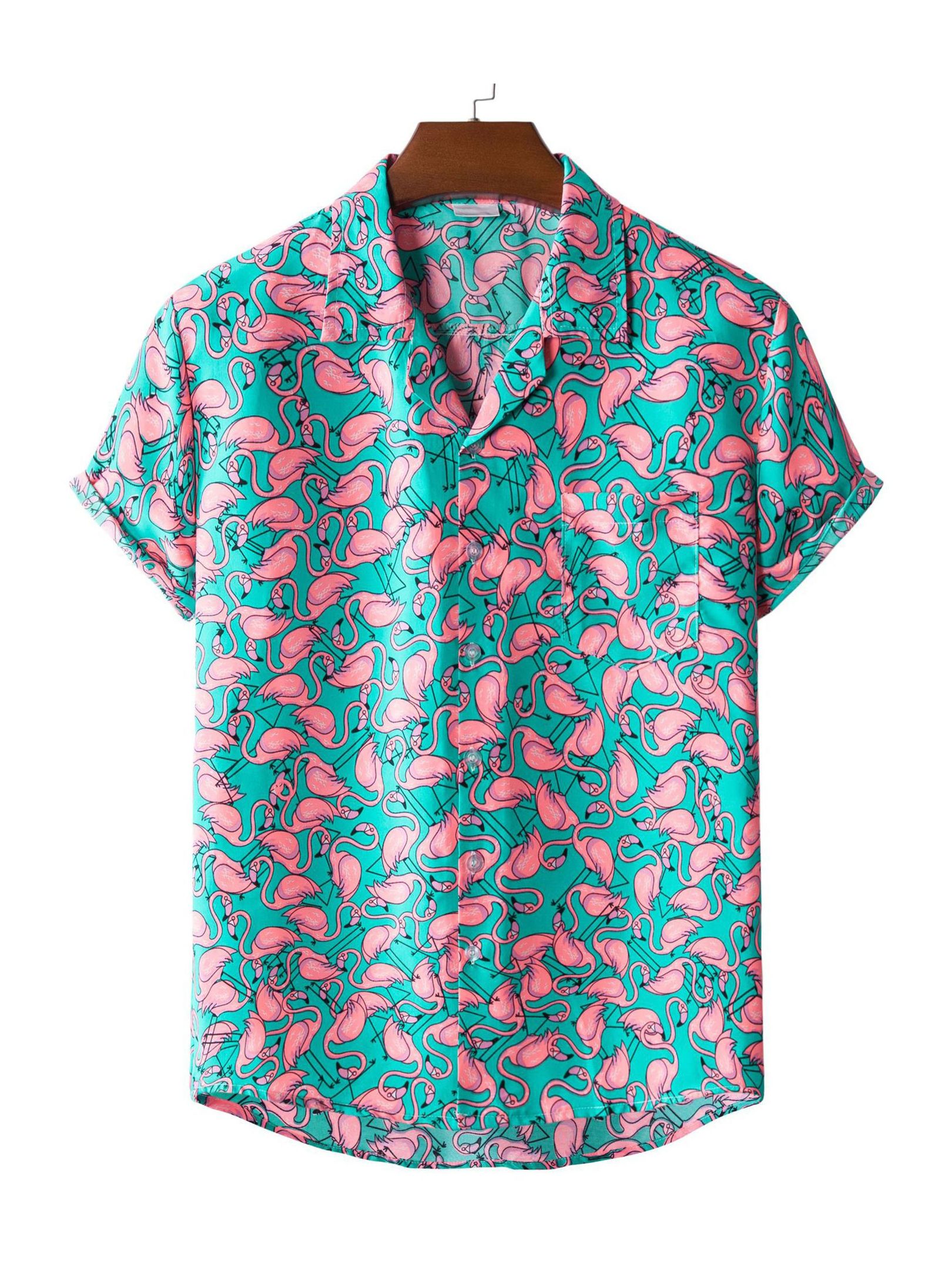 Men's Retro Flamingo Print Button Short Sleeve Hawaiian Shirt