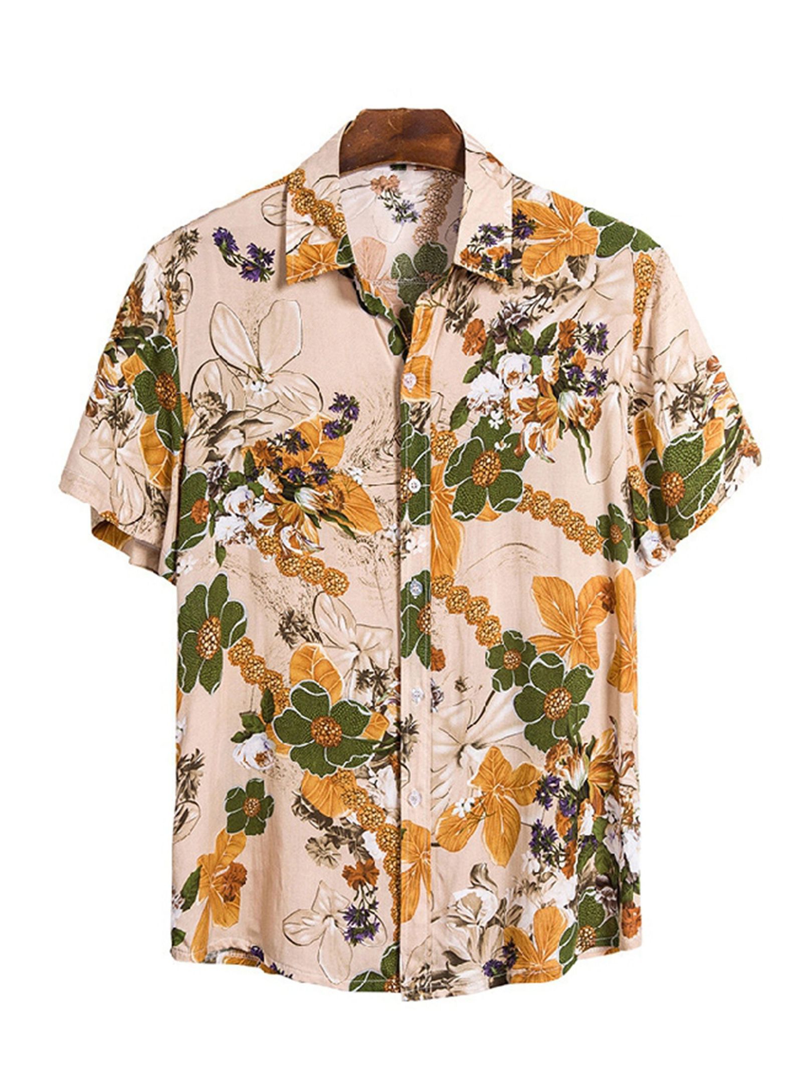 Men's Retro Floral Print Button Up Hawaiian Shirt