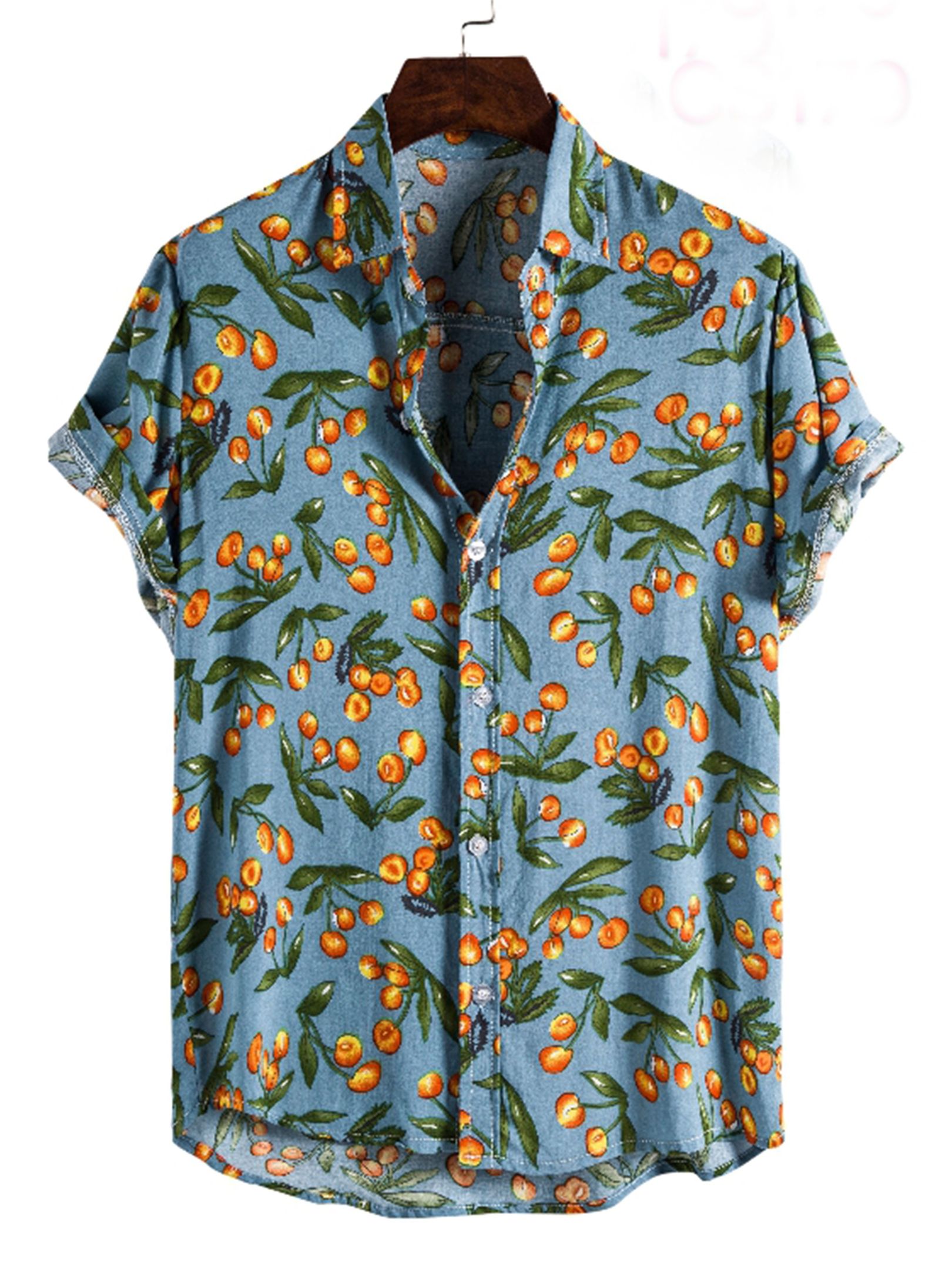 Men's Retro Fruit Print Button Up Hawaiian Shirt