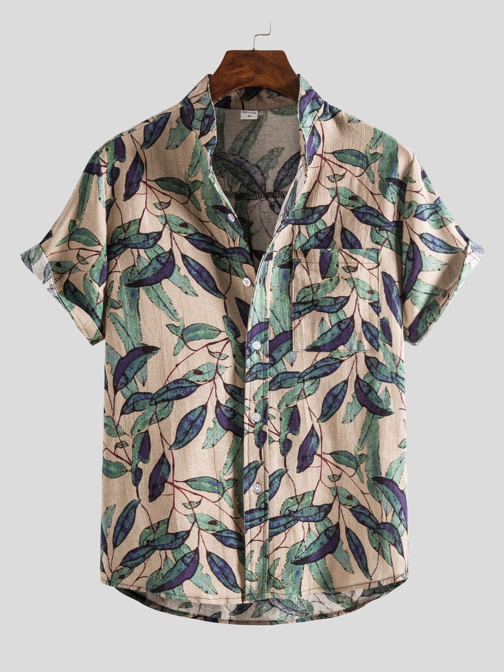 Men's Retro Leaf Cotton And Linen Pocket Hawaiian Shirt