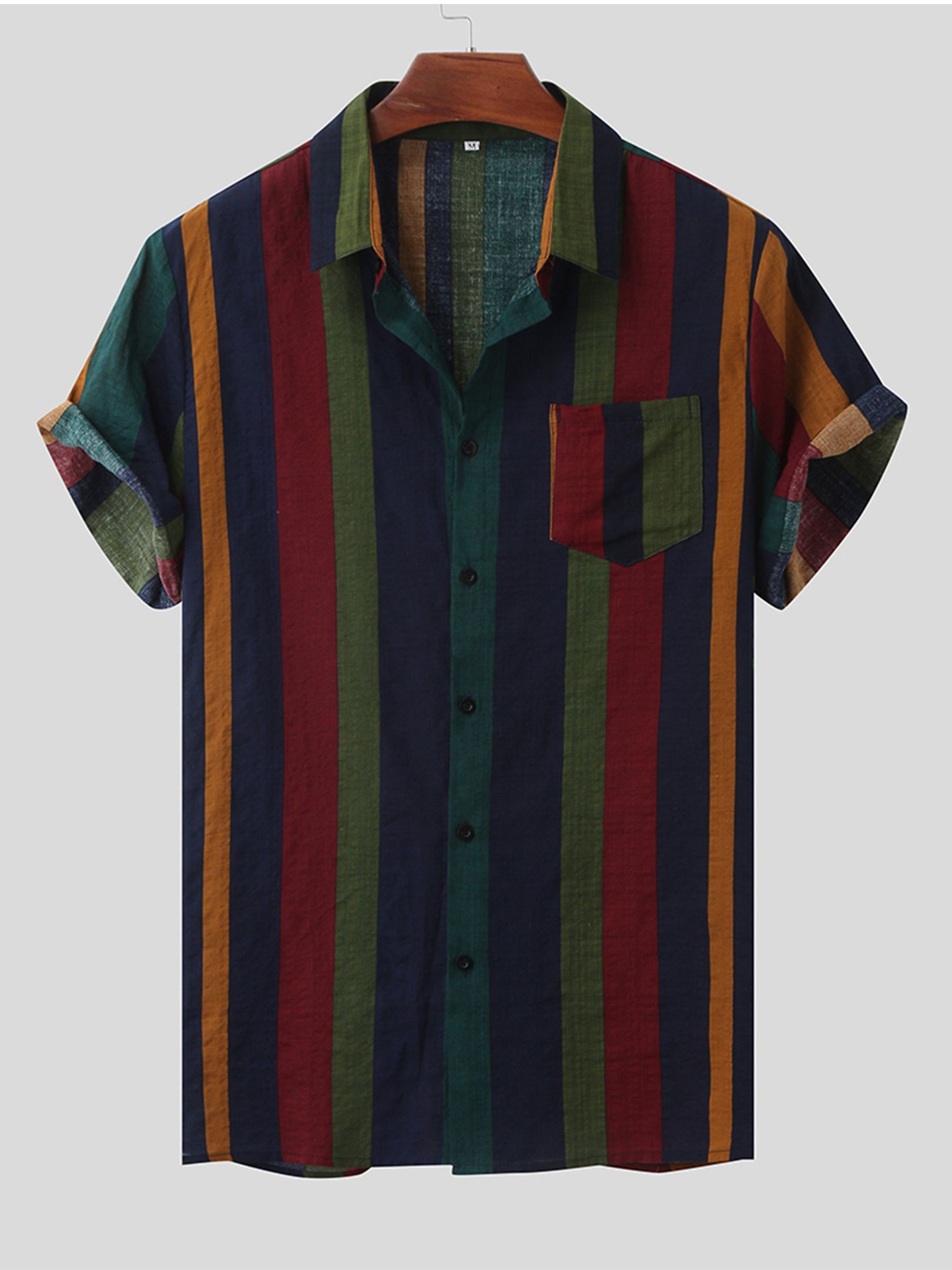 Men's Retro Striped Button Short Sleeve Hawaiian Shirt