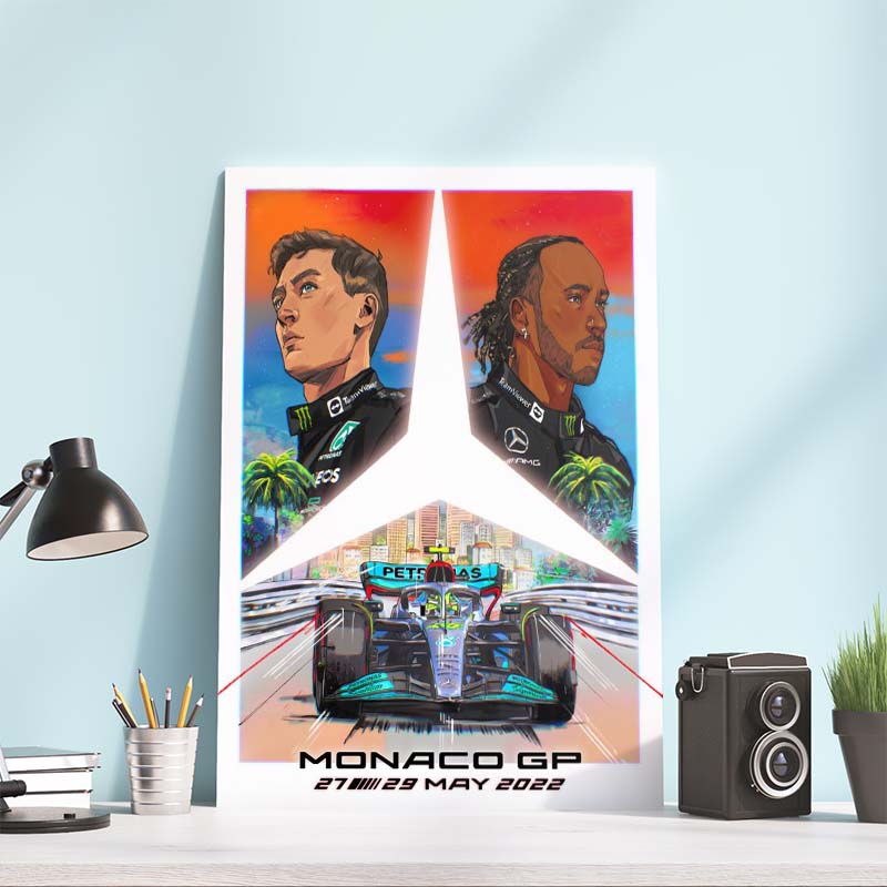 Mercedes AMG F1 Vintage Monaco GP May 2022 Poster Canvas