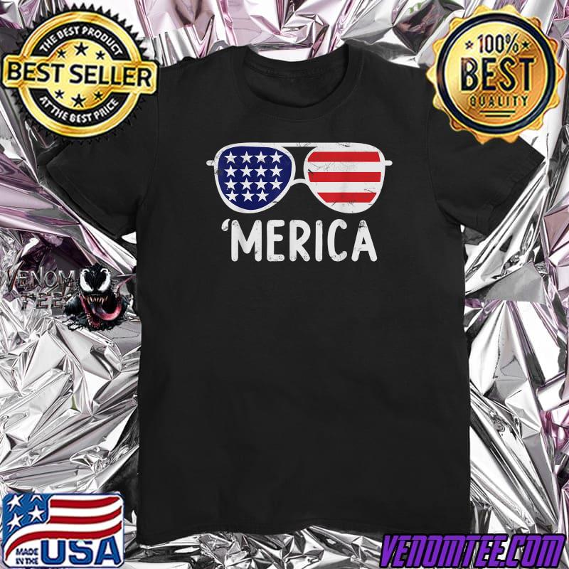 Merica Flag Sunglasses American Flag Patriotic 4th of July T-Shirt