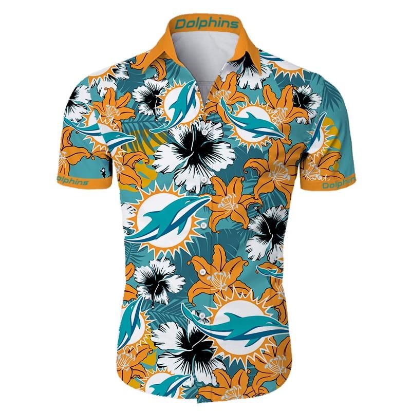 Miami Dolphins Hawaiian Shirt Tropical Flower Short Sleeve Slim Fit Body