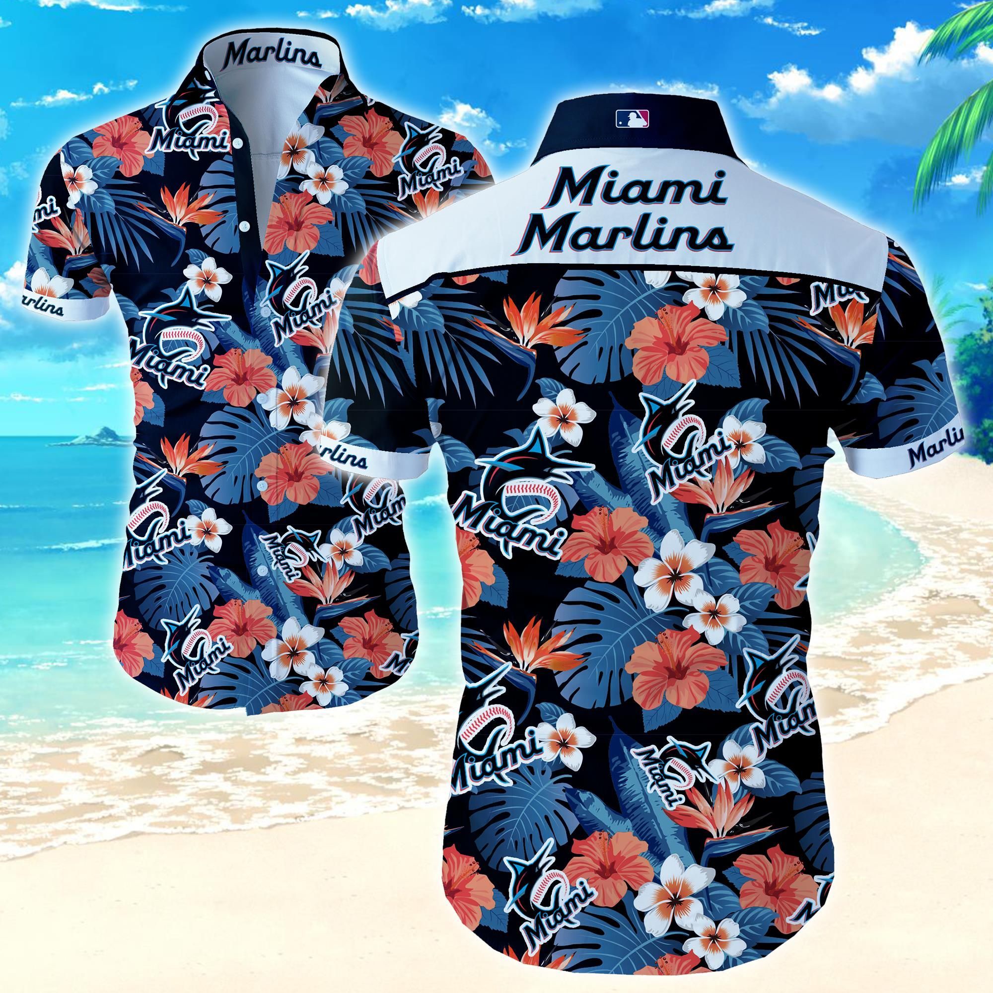 Miami Marlins Hawaiian Shirt V1 Summer Button Up Shirt For Men Beach Wear Short Sleeve Hawaii Shirt