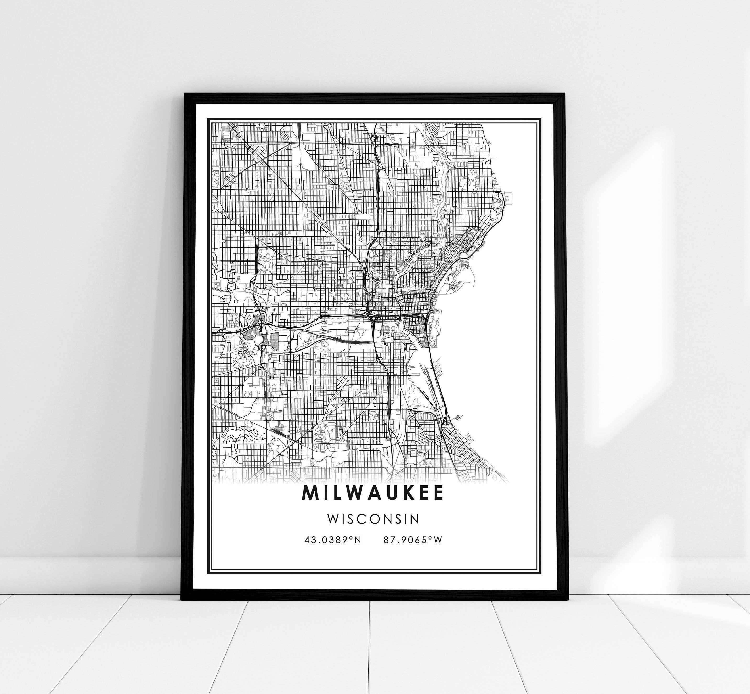 Milwaukee map print poster canvas  Wisconsin map print poster canvas  Milwaukee city map print poster canvas