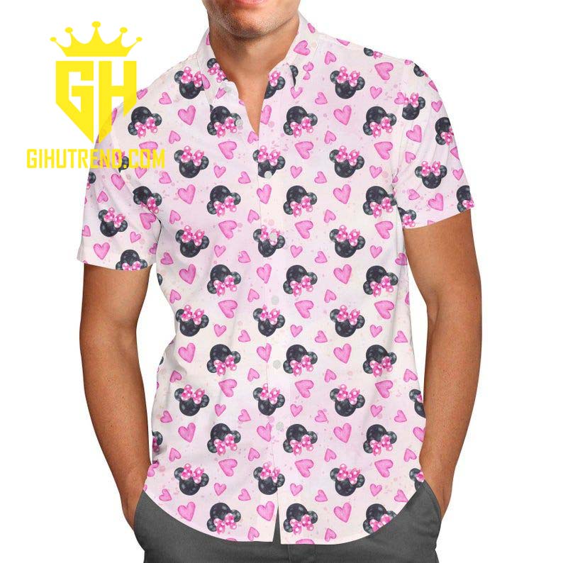 Minnie Mouse Pink Face Pattern Disney Hawaiian Shirt