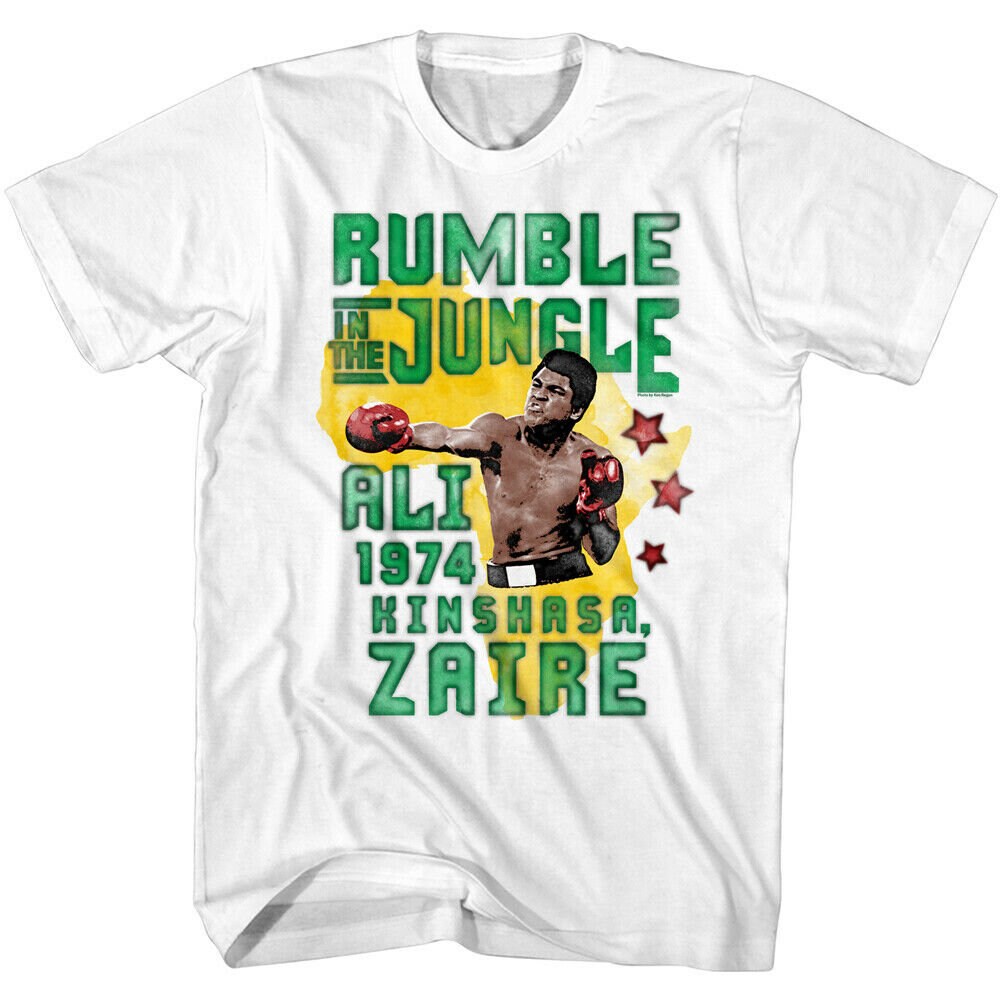 Muhammad Ali Men's T Shirt  Rumble in the Jungle Kinshasa Zaire 74 Graphic Tee  Boxing Championship Fight Poster  Legendary Cassius Clay