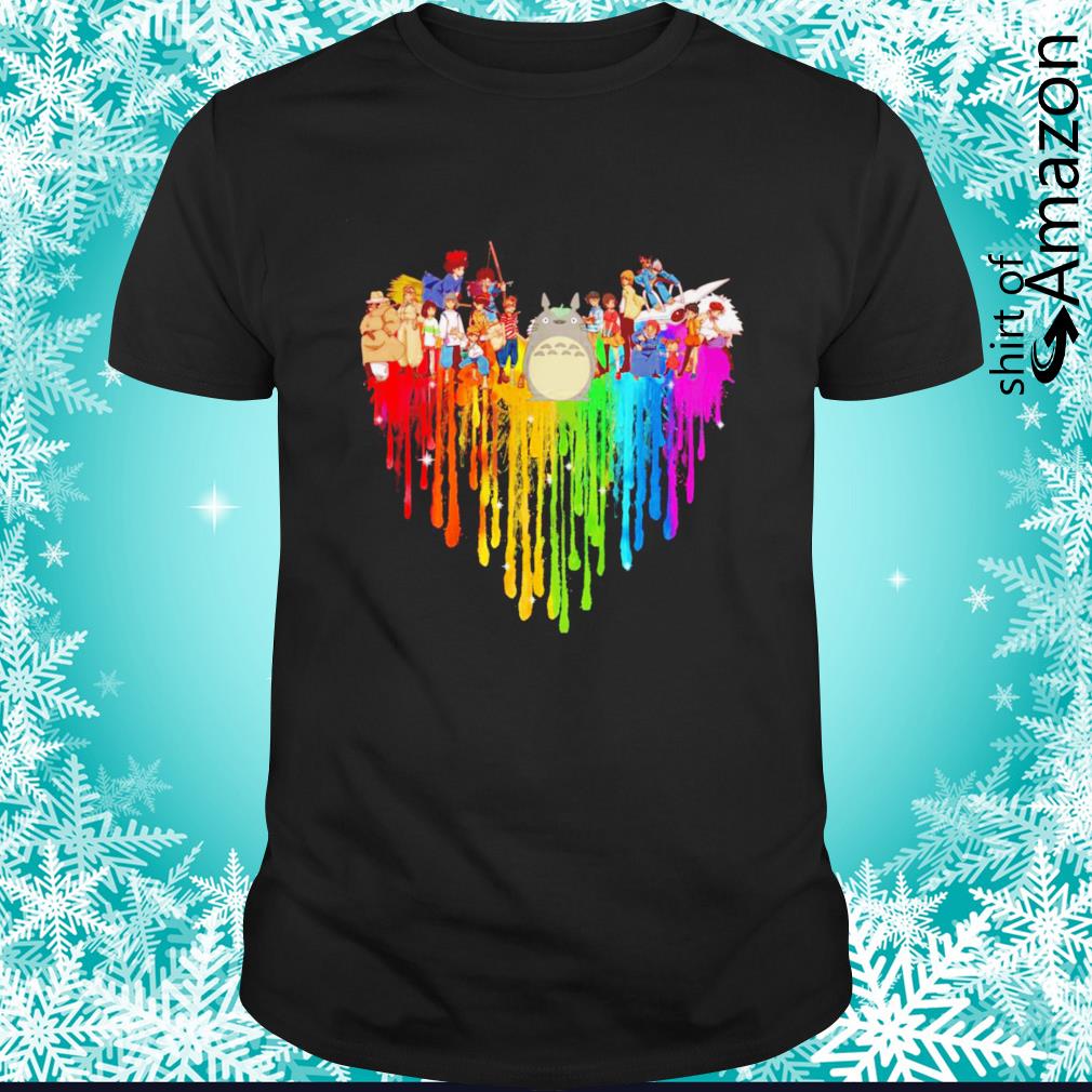 My Neighbor Totoro Characters colorful dripping heart shirt