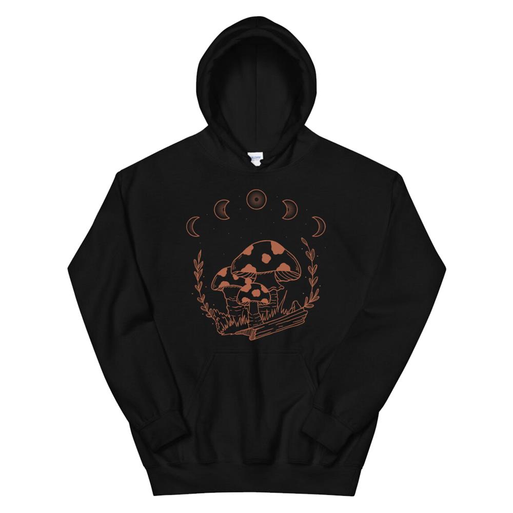 Mystical Mushroom Goblincore Moon Phases Cottagecore Wiccan Hoodie