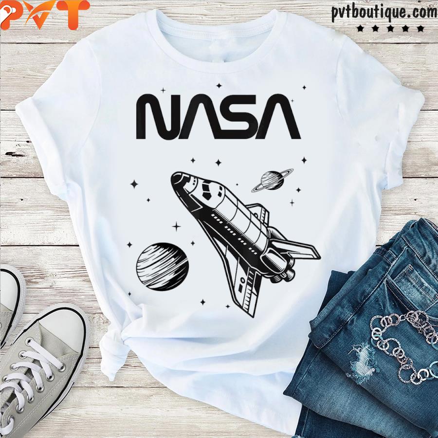 Nasa space shuttle saturn planet worm logo shirt