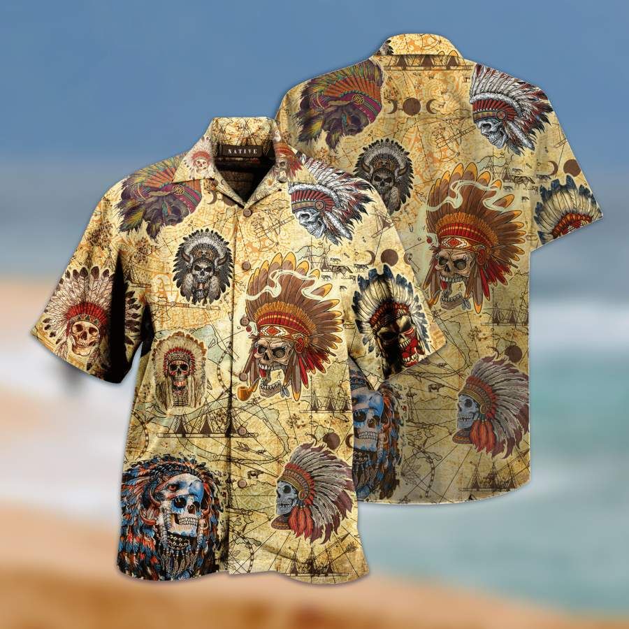Native American Skull Hawaiian Aloha Shirts #v