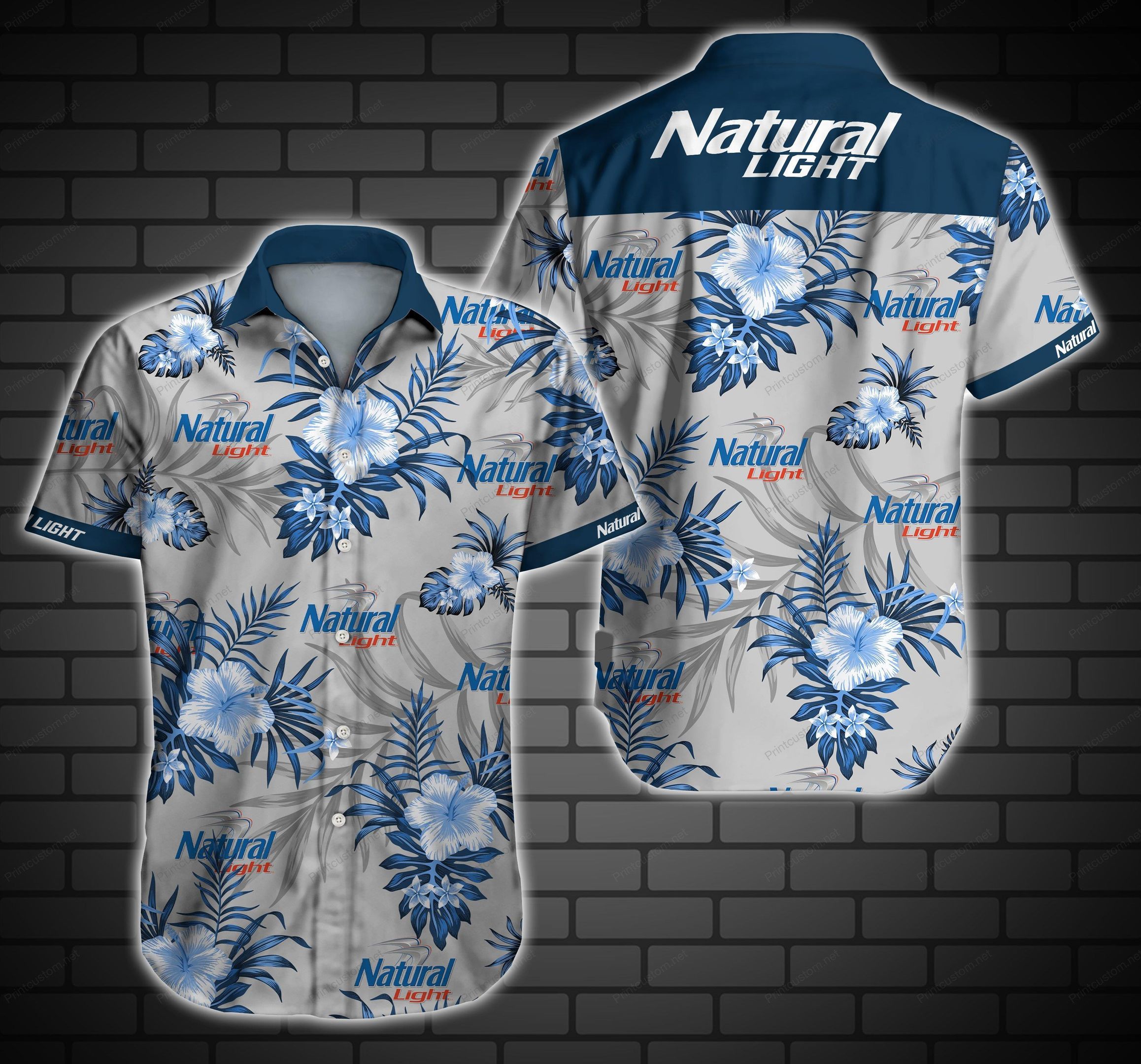 Natural Light Hawaii Shirt Summer Button Up Shirt For Men Beach Wear Short Sleeve Hawaii Shirt