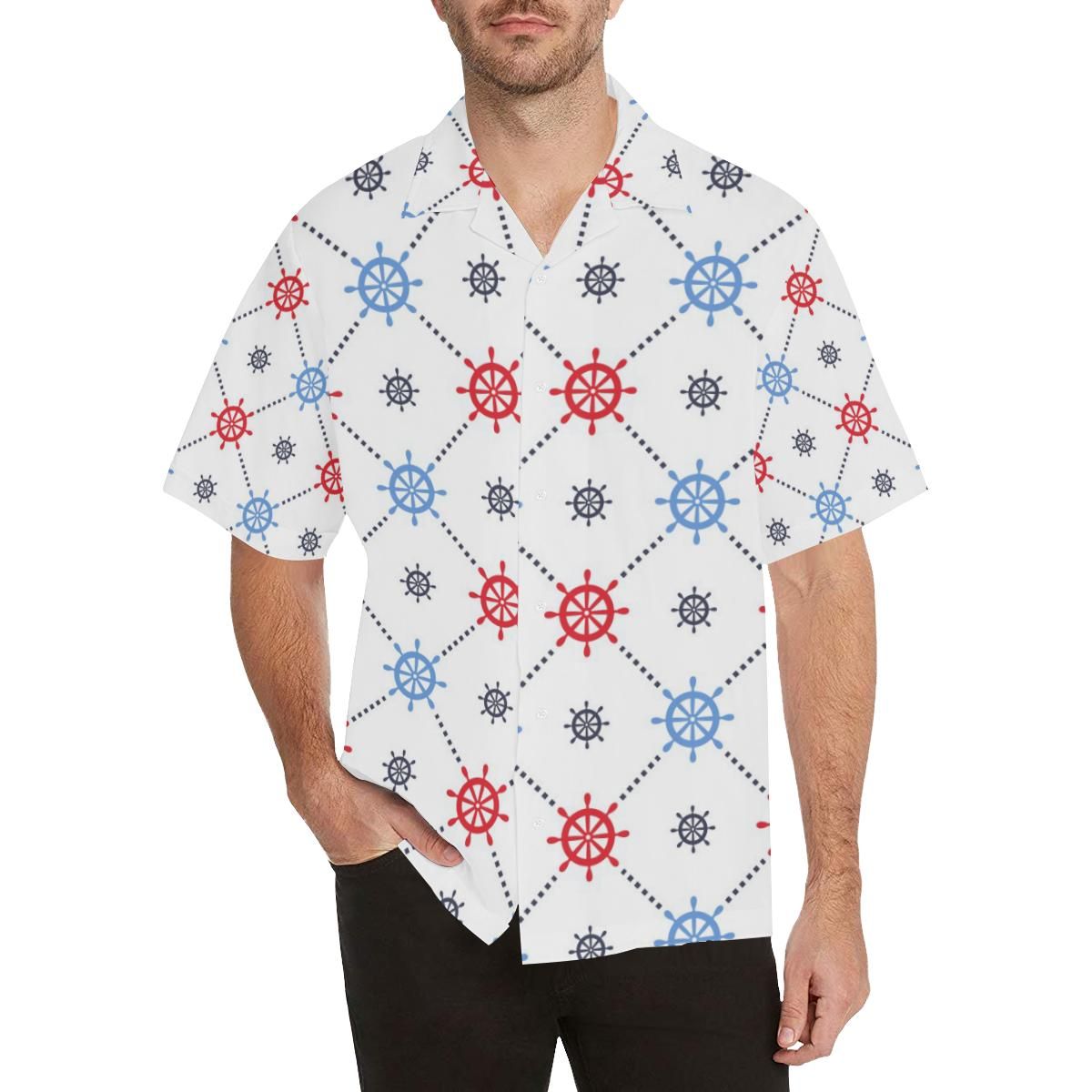 Nautical Steering Wheel Rudder Pattern Men’s All Over Print Hawaiian Shirt
