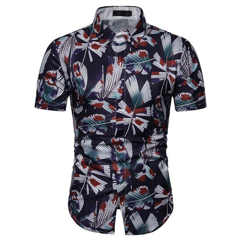 Navy Blue Hawaiian Men’s 3d Lapel Loose Short Sleeve Shirts