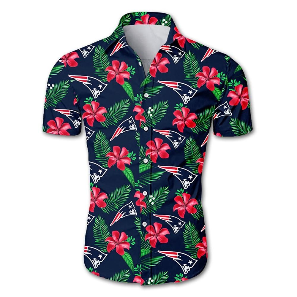 New England Patriots Hawaiian Shirt Floral Button Up Slim Fit Body