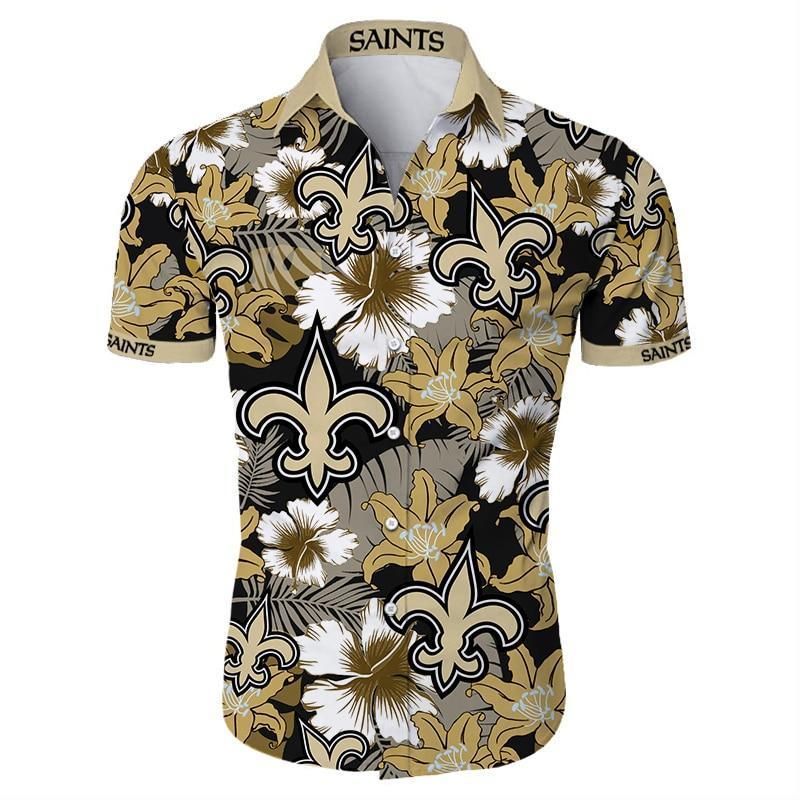 New orleans saints tropical flower Hawaiian Shirt White Men Women Beach Wear Short Sleeve Hawaii Shirt