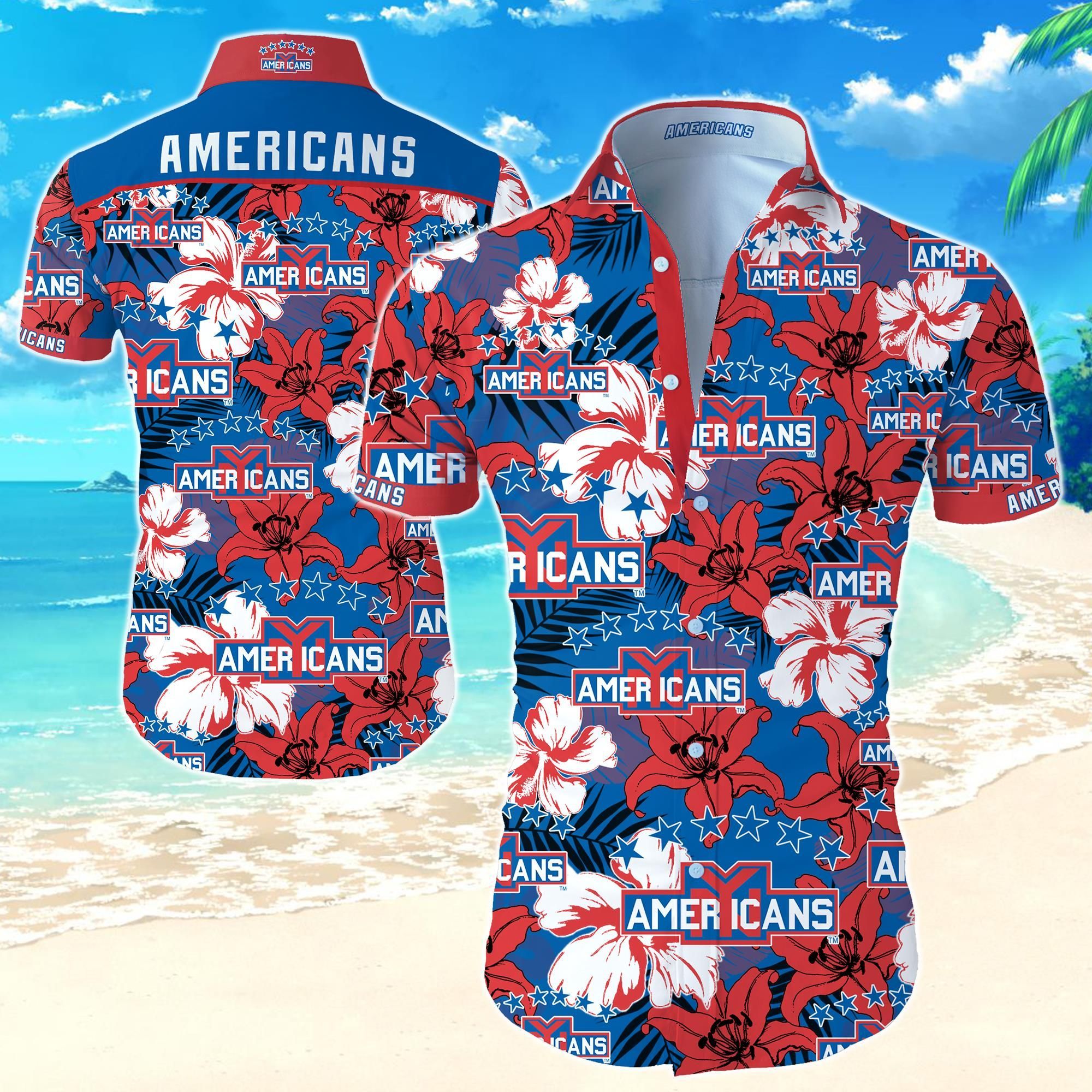 New York Americans Hawaiian Shirt Summer Button Up Shirt For Men Beach Wear Short Sleeve Hawaii Shirt