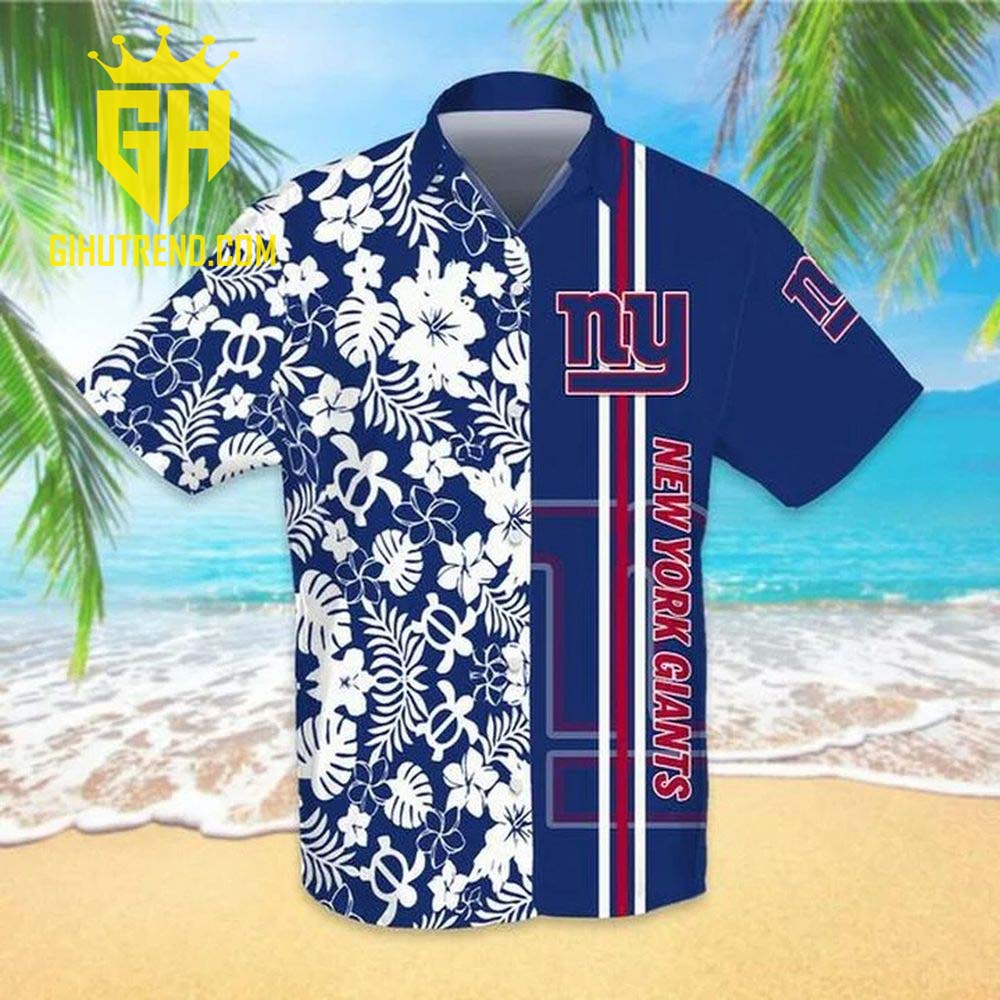 New York Giants Style Trophycal Hibiscus NFL Hawaiian Shirt