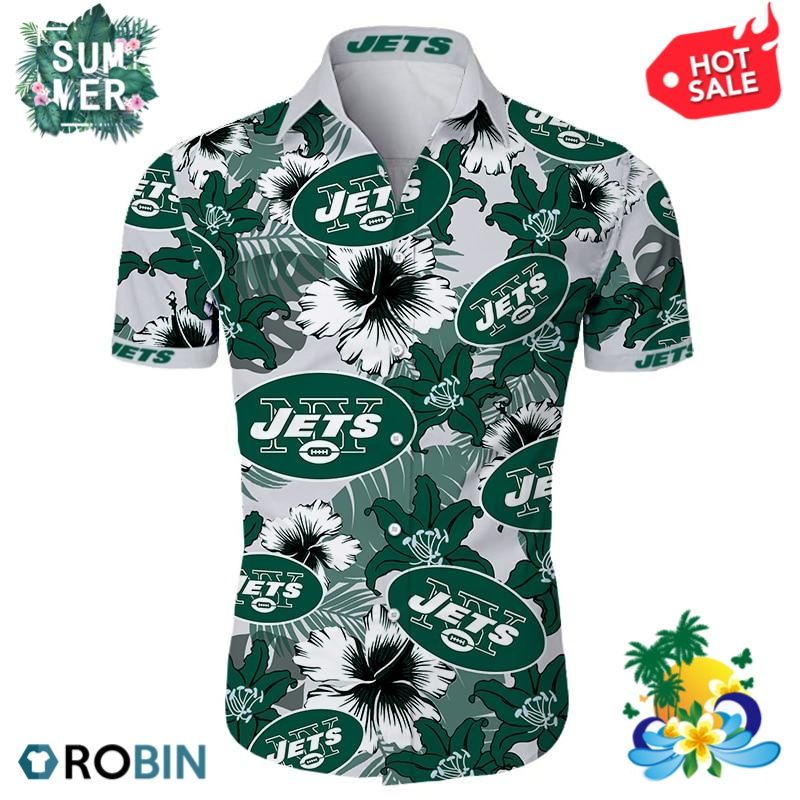 New York Jets Tropical Flower All Over Print Aloha Shirt Hawaii Shirt