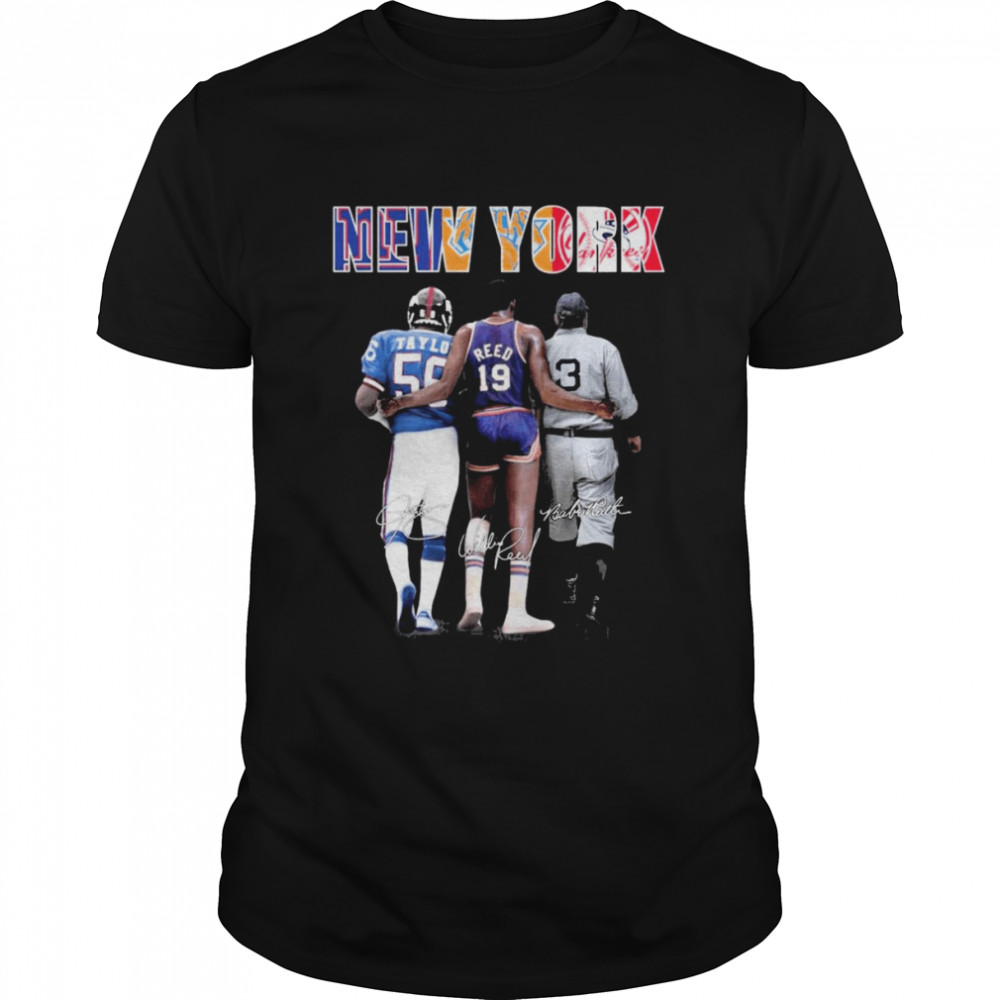 New York Sports Lawrence Taylor Willis Reed And Babe Ruth Signatures Shirt