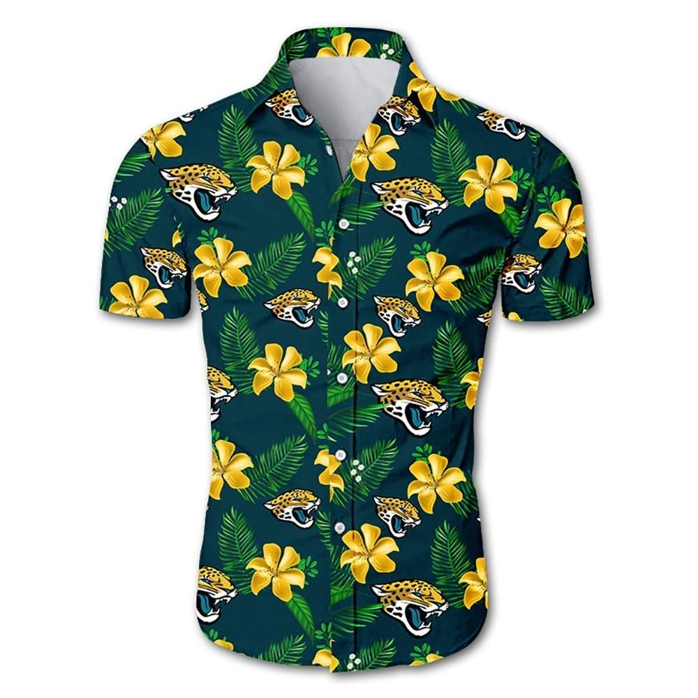 NFL jacksonville jaguars tropical flower Hawaiian Shirt White Men Women Beach Wear Short Sleeve Hawaii Shirt